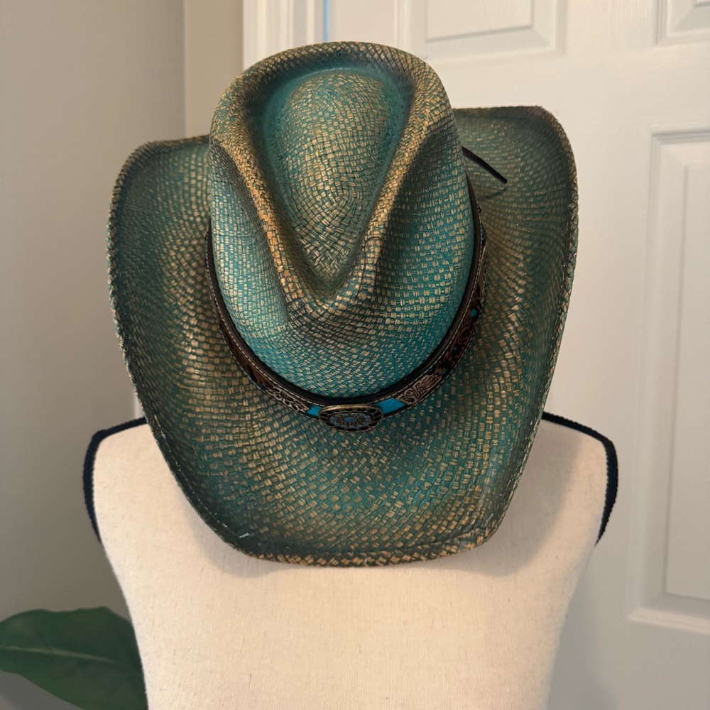 Stampede Turquoise Western Cowboy Hat with Decorative Band Size M - Picture 4 of 14
